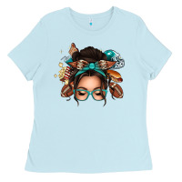Baby Blue american football messy bun Ladies Tee - texasbilliewilder