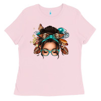 Bubblegum Pink american football messy bun Ladies Tee - texasbilliewilder