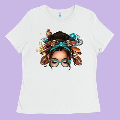 American Football Messy Bun Ladies Tee Designed By Texasbilliewilder