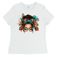 White american football messy bun Ladies Tee - texasbilliewilder