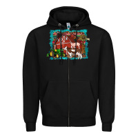 Black farm life tractor cow pig rooster Zipper Hoodie - Artiststas