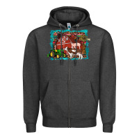 Charcoal Heather farm life tractor cow pig rooster Zipper Hoodie - Artiststas