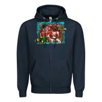 Navy farm life tractor cow pig rooster Zipper Hoodie - Artiststas