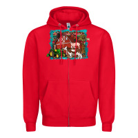 Red farm life tractor cow pig rooster Zipper Hoodie - Artiststas