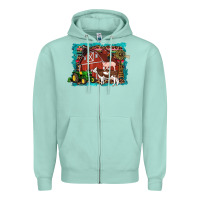 Seafoam farm life tractor cow pig rooster Zipper Hoodie - Artiststas