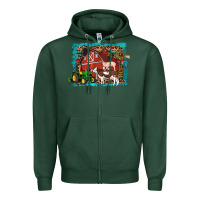 Sports Green farm life tractor cow pig rooster Zipper Hoodie - Artiststas