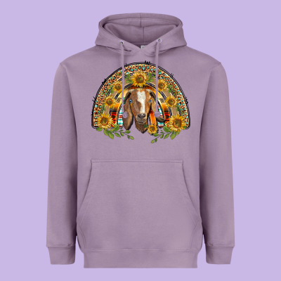Western Leopard Sunflower Goat Rainbow Heavyweight Hoodie Designed By Barkaloodesign