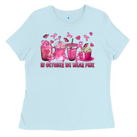 In October We Wear Pink With Breast Cancer Coffee Ladies Tee | Teevron