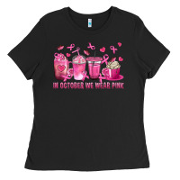 Black In October We Wear Pink with Breast Cancer Coffee Ladies Tee - texasbilliewilder