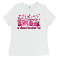 White In October We Wear Pink with Breast Cancer Coffee Ladies Tee - texasbilliewilder