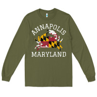 Army Green Annapolis Maryland Crab State Flag Home Travel Vintage Long Sleeve Tee - longCreatives