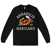 Black Annapolis Maryland Crab State Flag Home Travel Vintage Long Sleeve Tee - longCreatives