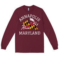 Burgundy Annapolis Maryland Crab State Flag Home Travel Vintage Long Sleeve Tee - longCreatives