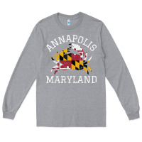 Heather Grey Annapolis Maryland Crab State Flag Home Travel Vintage Long Sleeve Tee - longCreatives