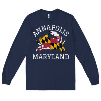 Navy Annapolis Maryland Crab State Flag Home Travel Vintage Long Sleeve Tee - longCreatives