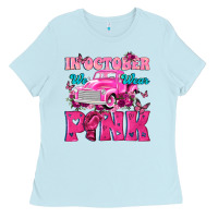 Baby Blue In October We Wear Pink Truck Ladies Tee - texasbilliewilder