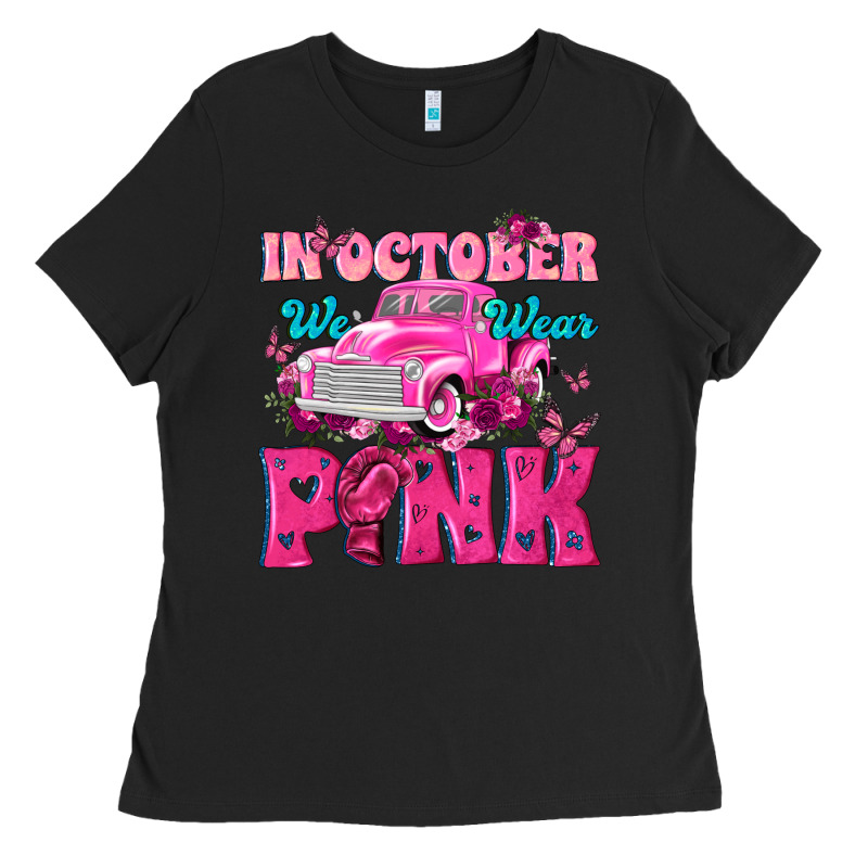 In October We Wear Pink Truck Ladies Tee by texasbilliewilder | Teevron