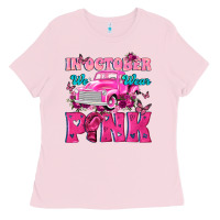Bubblegum Pink In October We Wear Pink Truck Ladies Tee - texasbilliewilder