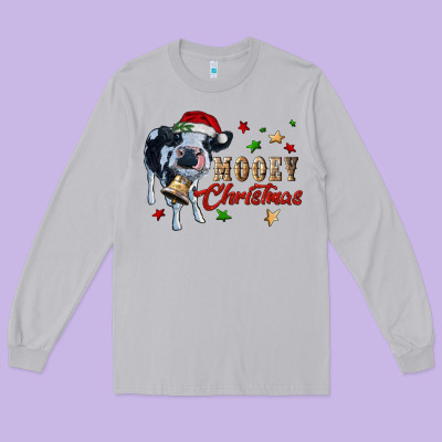 Mooey Christmas Long Sleeve Tee Designed By Ranaportraitstore