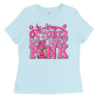Baby Blue In October We Wear Pink with Gnome Ladies Tee - texasbilliewilder