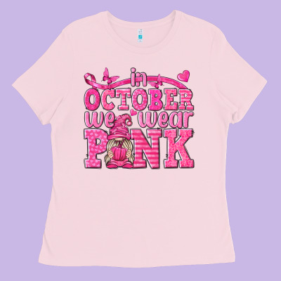 In October We Wear Pink With Gnome Ladies Tee Designed By Texasbilliewilder
