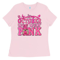 Bubblegum Pink In October We Wear Pink with Gnome Ladies Tee - texasbilliewilder