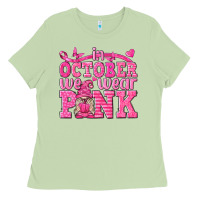Matcha In October We Wear Pink with Gnome Ladies Tee - texasbilliewilder