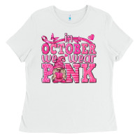 White In October We Wear Pink with Gnome Ladies Tee - texasbilliewilder