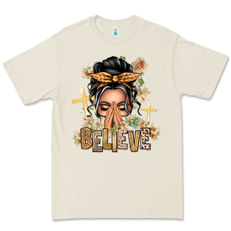 Gray Hair Believe Praying Caucasian Messy Bun Premium Tee by texasbilliewilder | Teevron