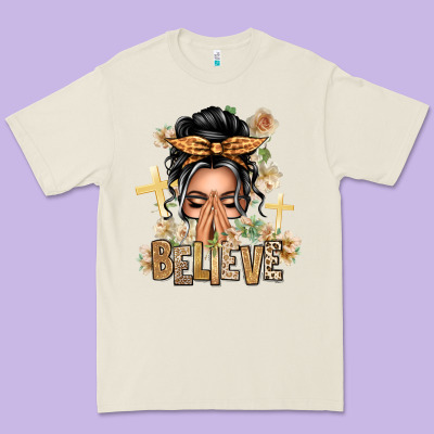 Gray Hair Believe Praying Caucasian Messy Bun Premium Tee Designed By Texasbilliewilder