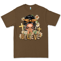 Cacao Gray Hair Believe Praying Caucasian Messy Bun Premium Tee - texasbilliewilder