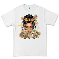 White Gray Hair Believe Praying Caucasian Messy Bun Premium Tee - texasbilliewilder