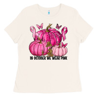 Bone In October We Wear Pink with Pumpkin Ladies Tee - texasbilliewilder
