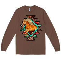 Chestnut Aztec Symbol White Horse Long Sleeve Tee - FaDigitalArtStudio