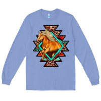 Colony Blue Aztec Symbol White Horse Long Sleeve Tee - FaDigitalArtStudio