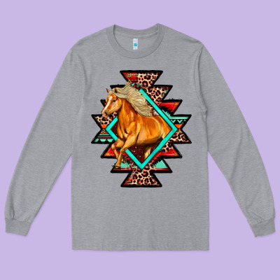Aztec Symbol White Horse Long Sleeve Tee Designed By Fadigitalartstudio