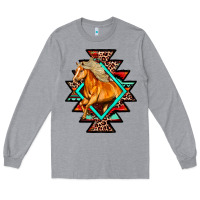 Heather Grey Aztec Symbol White Horse Long Sleeve Tee - FaDigitalArtStudio