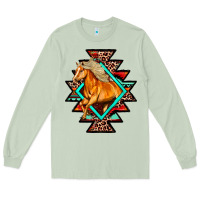 Matcha Aztec Symbol White Horse Long Sleeve Tee - FaDigitalArtStudio