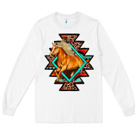 White Aztec Symbol White Horse Long Sleeve Tee - FaDigitalArtStudio