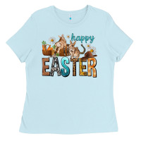 Baby Blue Happy Easter with Cowboy Ladies Tee - NancyCooperArtShop