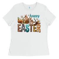 White Happy Easter with Cowboy Ladies Tee - NancyCooperArtShop