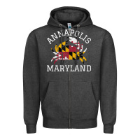 Charcoal Heather Annapolis Maryland Crab State Flag Home Travel Vintage Zipper Hoodie - longCreatives
