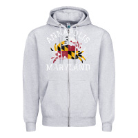 Heather Grey Annapolis Maryland Crab State Flag Home Travel Vintage Zipper Hoodie - longCreatives
