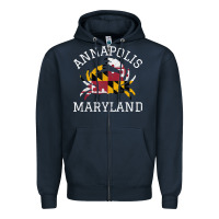 Navy Annapolis Maryland Crab State Flag Home Travel Vintage Zipper Hoodie - longCreatives