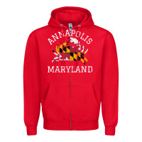Red Annapolis Maryland Crab State Flag Home Travel Vintage Zipper Hoodie - longCreatives