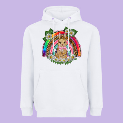 Easter Rabbit Rainbow Heavyweight Hoodie Designed By Barkaloodesign