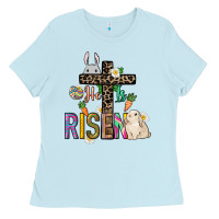 Baby Blue He is risen Easter Ladies Tee - NancyCooperArtShop