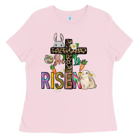 Bubblegum Pink He is risen Easter Ladies Tee - NancyCooperArtShop