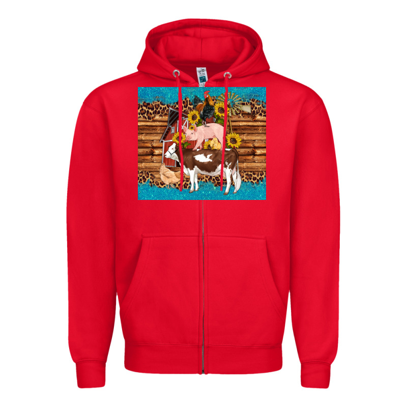 Western Farm Cow Pig Rooster Chick Farm Chicken Barn Zipper Hoodie by Artiststas | Teevron