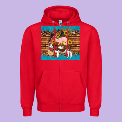 Western Farm Cow Pig Rooster Chick Farm Chicken Barn Zipper Hoodie Designed By Artiststas